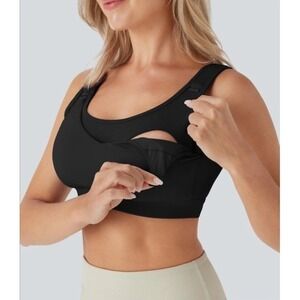NWT Halara SoftlyZero Airy Low Support Adjustable Buckle Black Nursing Bra XL